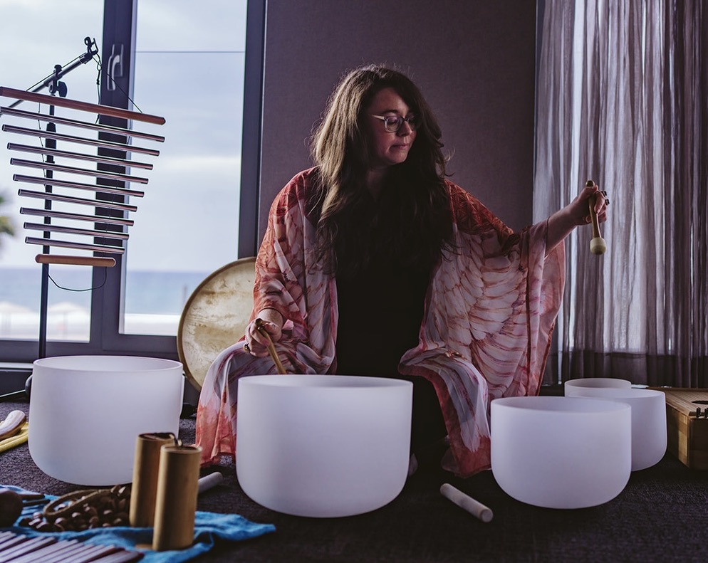 Ashley Shapiro leading a private breath and sound journey